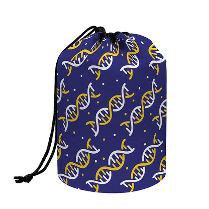 White And Yellow DNA Pattern Print Drawstring Makeup Bag
