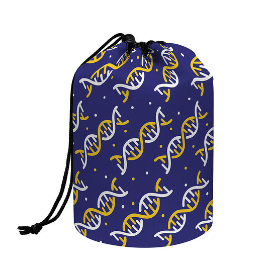 White And Yellow DNA Pattern Print Drawstring Makeup Bag