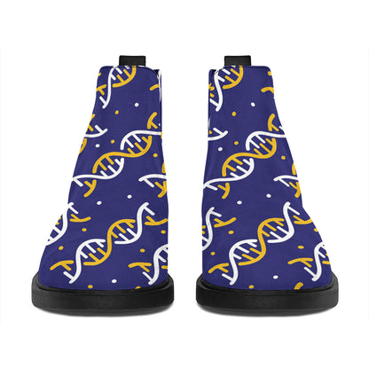 White And Yellow DNA Pattern Print Flat Ankle Boots