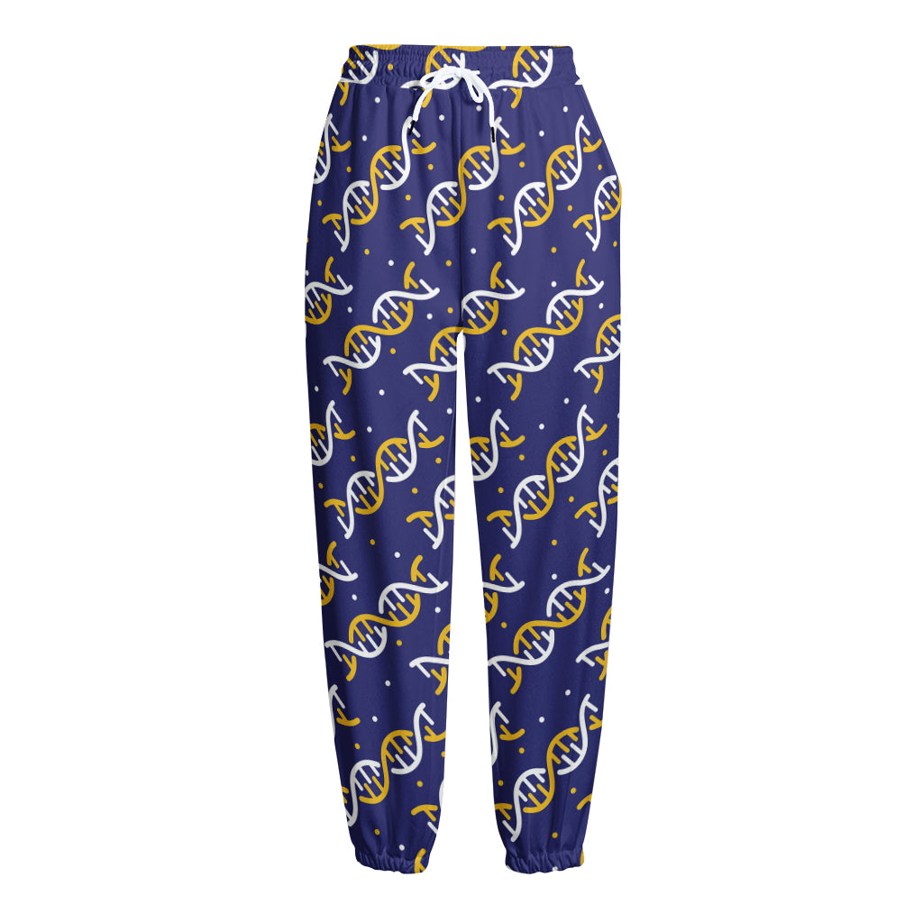 White And Yellow DNA Pattern Print Fleece Lined Knit Pants