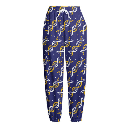 White And Yellow DNA Pattern Print Fleece Lined Knit Pants