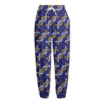 White And Yellow DNA Pattern Print Fleece Lined Knit Pants
