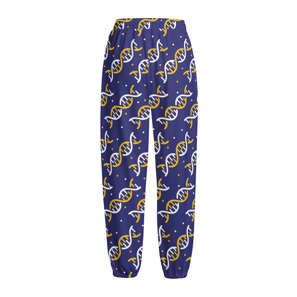 White And Yellow DNA Pattern Print Fleece Lined Knit Pants