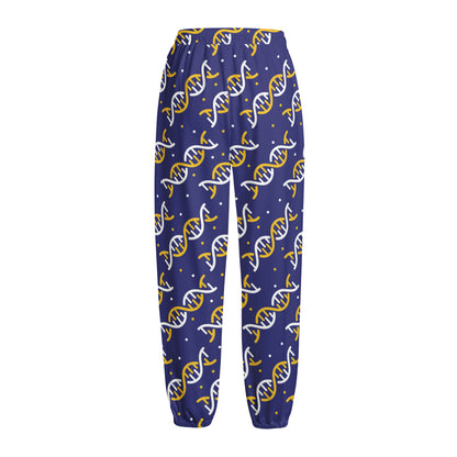 White And Yellow DNA Pattern Print Fleece Lined Knit Pants