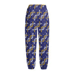 White And Yellow DNA Pattern Print Fleece Lined Knit Pants