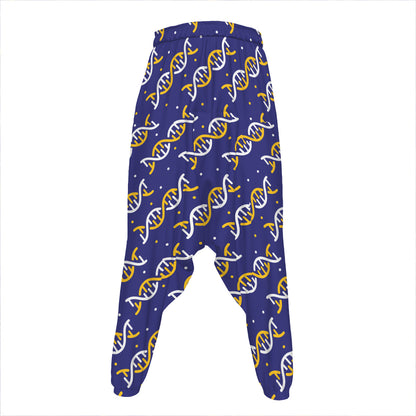 White And Yellow DNA Pattern Print Hammer Pants