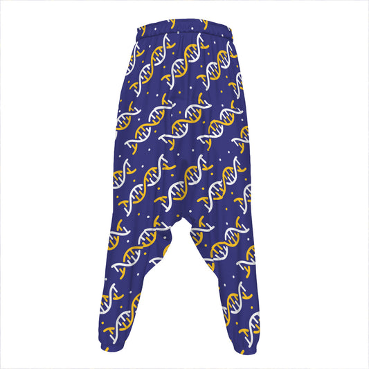 White And Yellow DNA Pattern Print Hammer Pants
