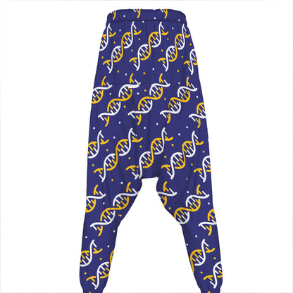 White And Yellow DNA Pattern Print Hammer Pants