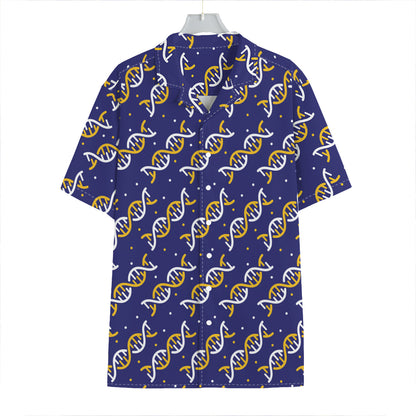 White And Yellow DNA Pattern Print Hawaiian Shirt