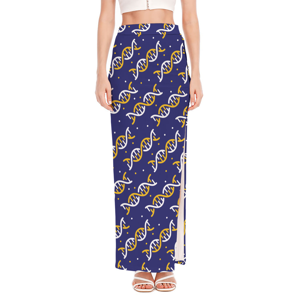 White And Yellow DNA Pattern Print High Slit Maxi Skirt