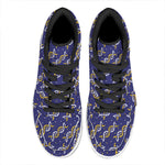White And Yellow DNA Pattern Print High Top Leather Sneakers