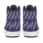 White And Yellow DNA Pattern Print High Top Leather Sneakers