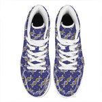 White And Yellow DNA Pattern Print High Top Leather Sneakers