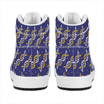 White And Yellow DNA Pattern Print High Top Leather Sneakers