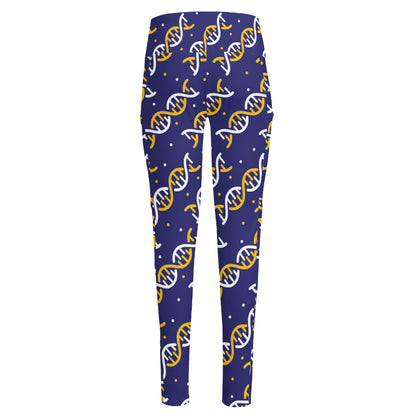 White And Yellow DNA Pattern Print High-Waisted Pocket Leggings