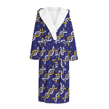 White And Yellow DNA Pattern Print Hooded Bathrobe