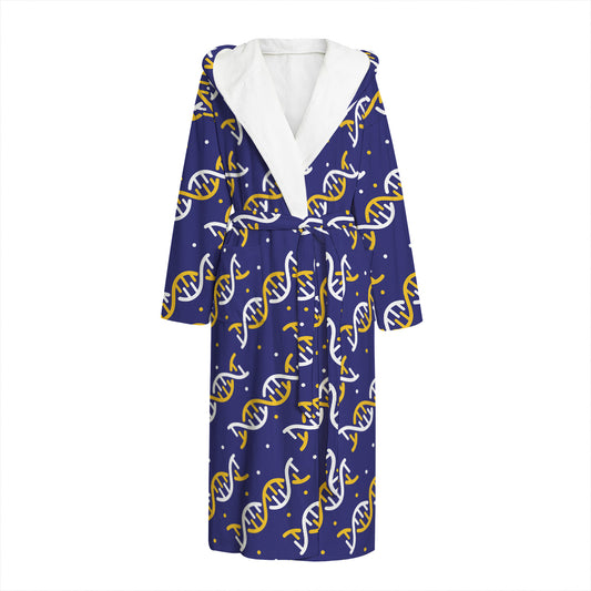White And Yellow DNA Pattern Print Hooded Bathrobe