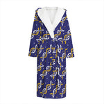 White And Yellow DNA Pattern Print Hooded Bathrobe