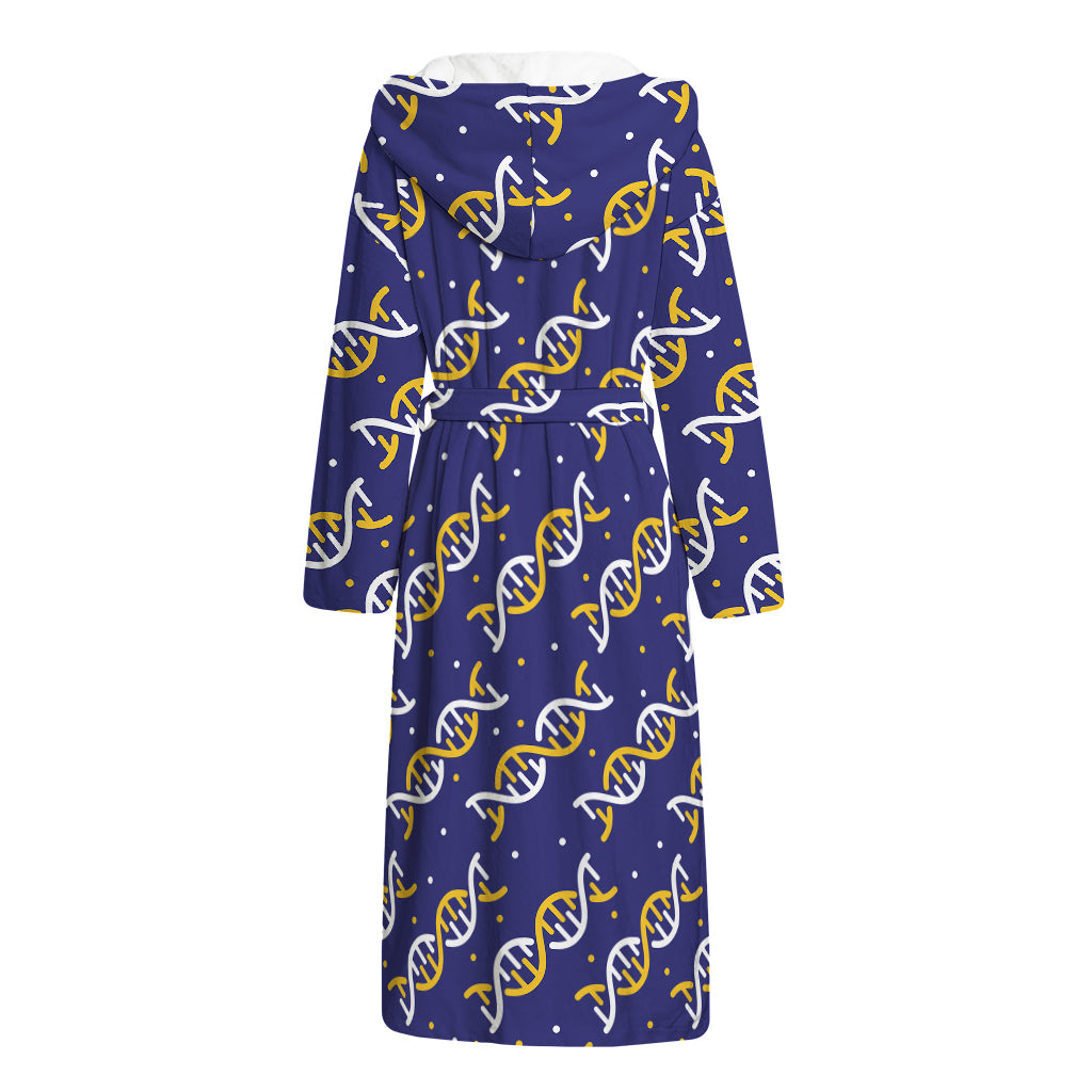 White And Yellow DNA Pattern Print Hooded Bathrobe