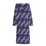 White And Yellow DNA Pattern Print Hooded Bathrobe