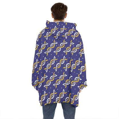 White And Yellow DNA Pattern Print Hoodie Blanket