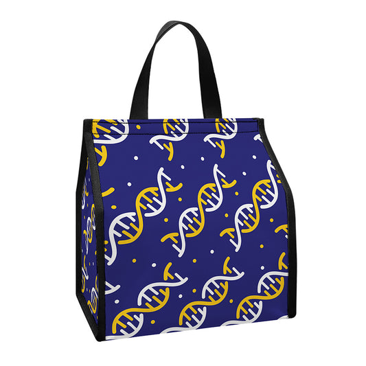 White And Yellow DNA Pattern Print Insulated Lunch Tote