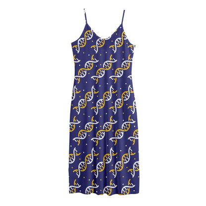 White And Yellow DNA Pattern Print Jersey Midi Cami Dress