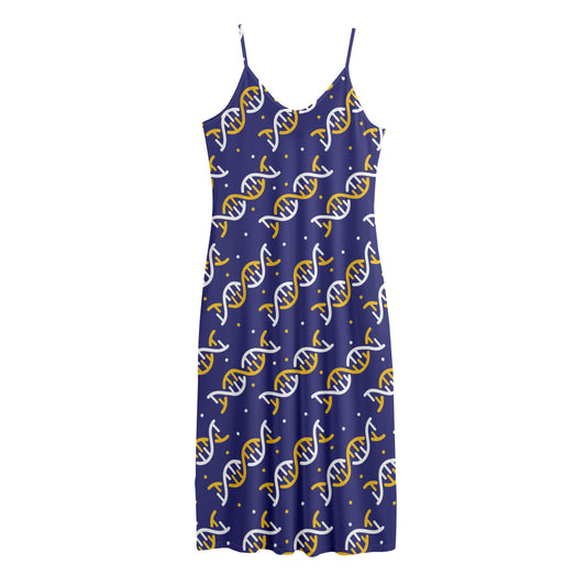 White And Yellow DNA Pattern Print Jersey Midi Cami Dress