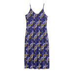 White And Yellow DNA Pattern Print Jersey Midi Cami Dress