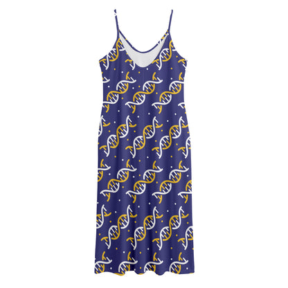 White And Yellow DNA Pattern Print Jersey Midi Cami Dress