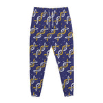 White And Yellow DNA Pattern Print Jogger Pants