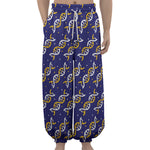 White And Yellow DNA Pattern Print Lantern Pants