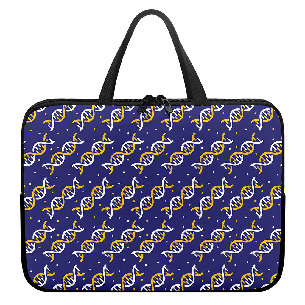 White And Yellow DNA Pattern Print Laptop Sleeve With Handle