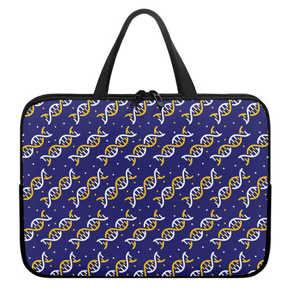 White And Yellow DNA Pattern Print Laptop Sleeve With Handle