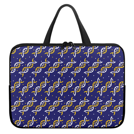 White And Yellow DNA Pattern Print Laptop Sleeve With Handle