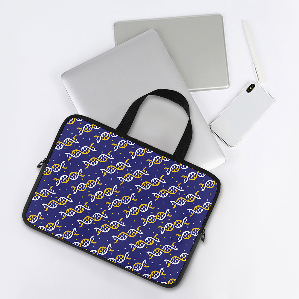 White And Yellow DNA Pattern Print Laptop Sleeve With Handle