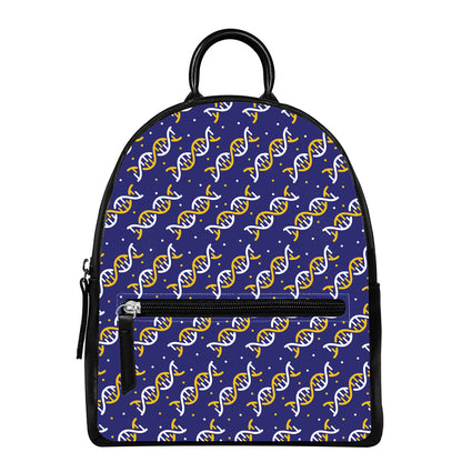 White And Yellow DNA Pattern Print Leather Backpack