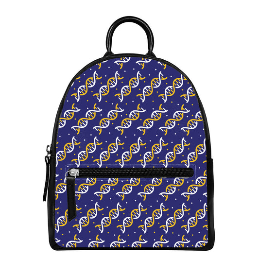 White And Yellow DNA Pattern Print Leather Backpack