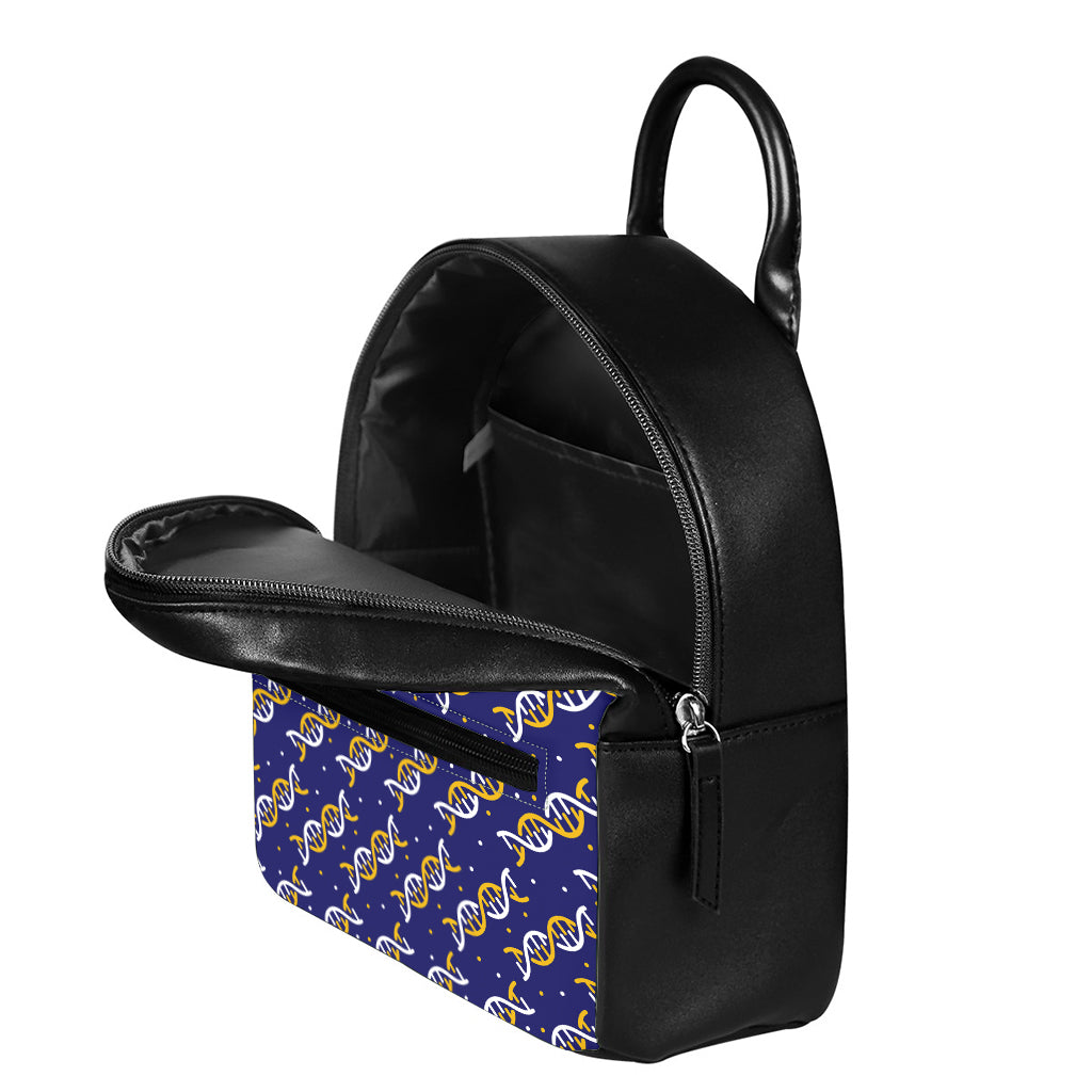 White And Yellow DNA Pattern Print Leather Backpack