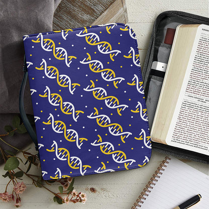 White And Yellow DNA Pattern Print Leather Bible Cover