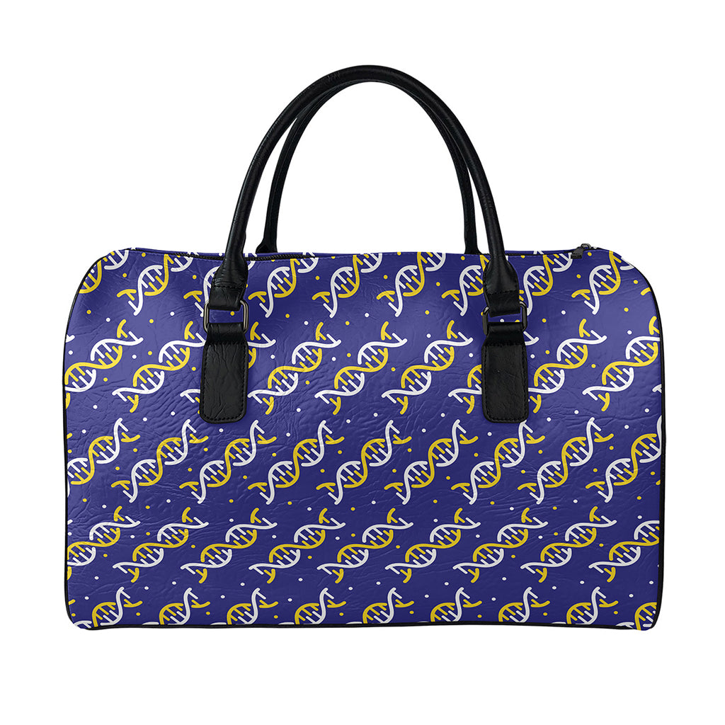 White And Yellow DNA Pattern Print Leather Duffle Bag