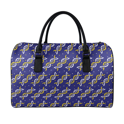 White And Yellow DNA Pattern Print Leather Duffle Bag