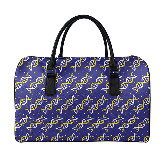White And Yellow DNA Pattern Print Leather Duffle Bag