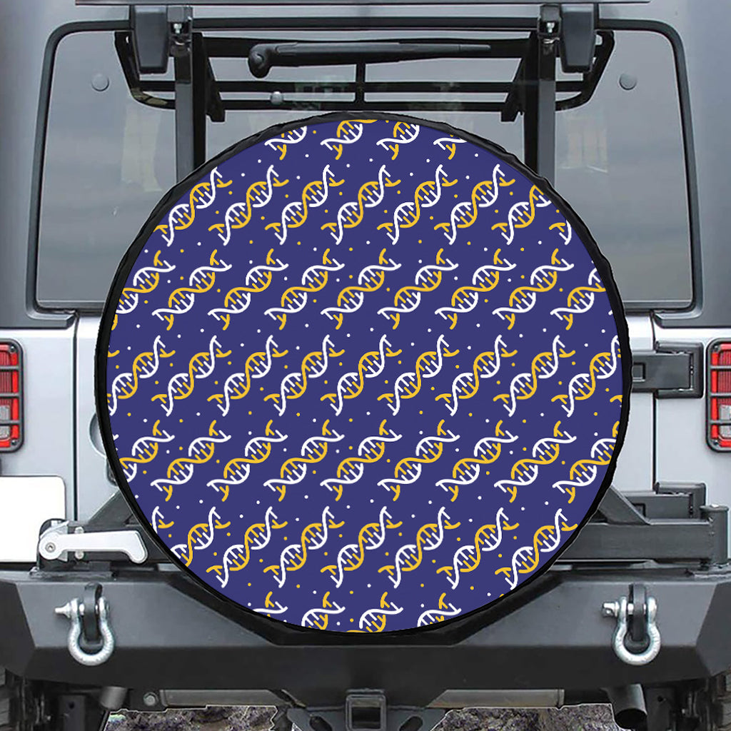 White And Yellow DNA Pattern Print Leather Spare Tire Cover