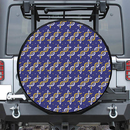 White And Yellow DNA Pattern Print Leather Spare Tire Cover