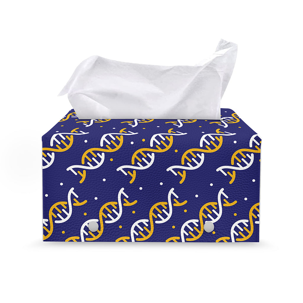 White And Yellow DNA Pattern Print Leather Tissue Box Cover