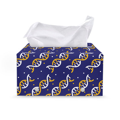 White And Yellow DNA Pattern Print Leather Tissue Box Cover