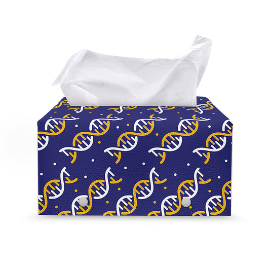 White And Yellow DNA Pattern Print Leather Tissue Box Cover