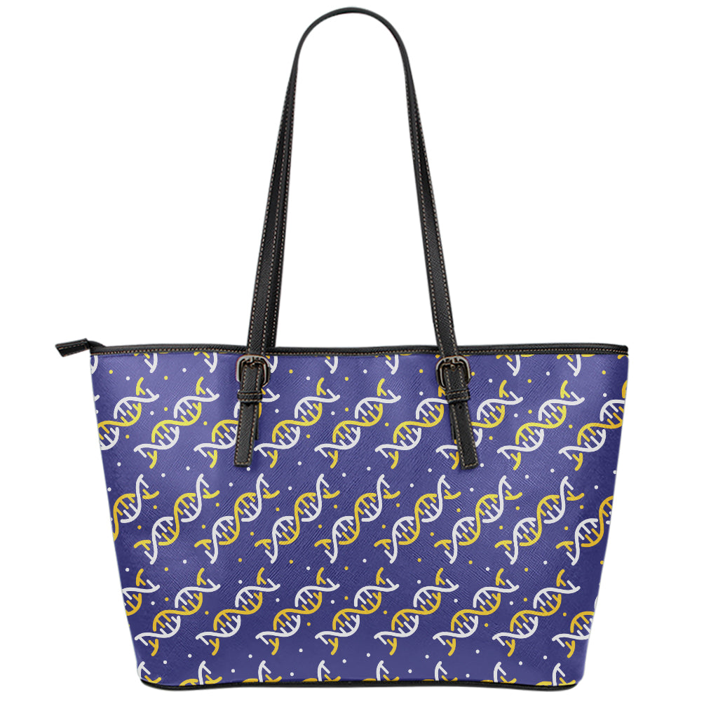 White And Yellow DNA Pattern Print Leather Tote Bag