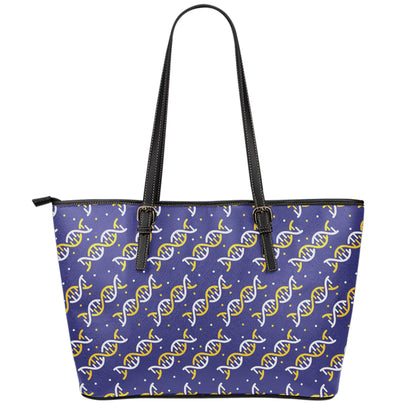 White And Yellow DNA Pattern Print Leather Tote Bag